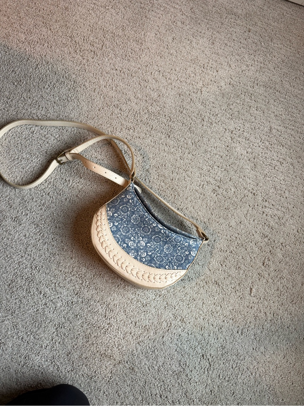 The Pioneer Woman Blue Floral Crossbody with Cream Trim and Braided Detail